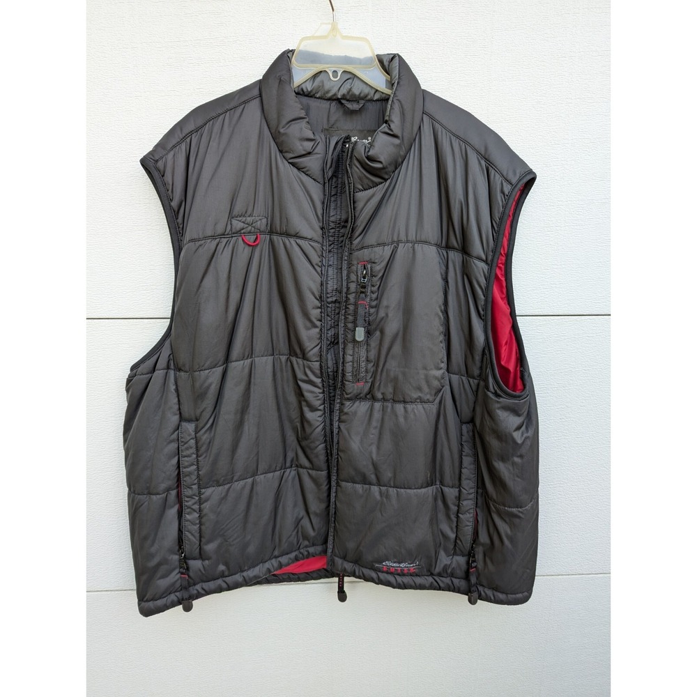 Eddie Bauer Ebtek Puffer Vest XXL Black Red Mens Full Zip Lined Outdoors Pockets